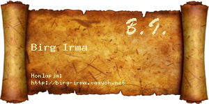 Birg Irma névjegykártya